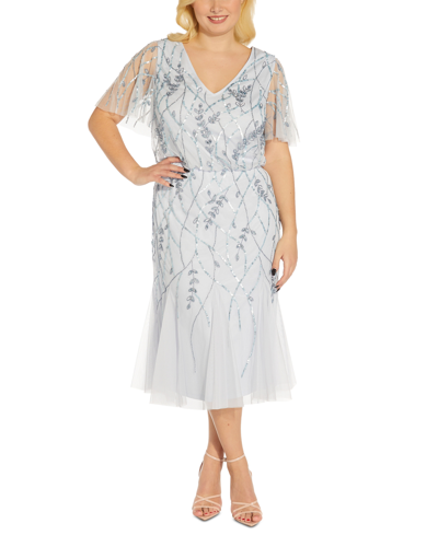 Shop Adrianna Papell Plus Size Blouson Beaded Midi Dress In Serenity