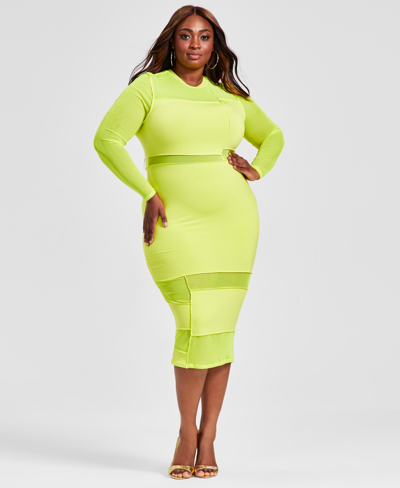 Shop Nina Parker Trendy Plus Size Sheer Panel Bodycon Dress In Evening Primrose