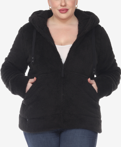 Shop White Mark Plus Size Hooded Sherpa Jacket In Black