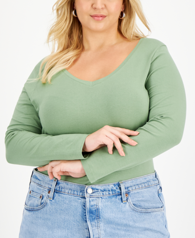Shop Aveto Plus Size V-neck Top In Loden Frost