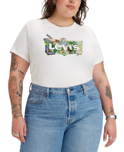 Shop Levi's Trendy Plus Size Cotton Perfect Logo T-shirt In Forest Fill White