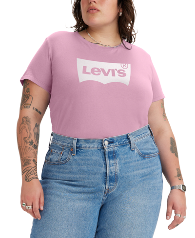Shop Levi's Trendy Plus Size Cotton Perfect Logo T-shirt In Prism Pink