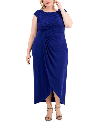 Shop Connected Plus Size Ruched Cap-sleeve Maxi Dress In Deep Royal