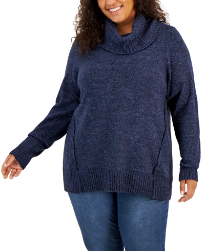 Shop Karen Scott Plus Size Cowlneck Sweater, Created For Macy's In Midnight Marl