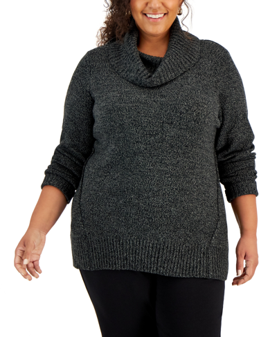 Shop Karen Scott Plus Size Cowlneck Sweater, Created For Macy's In Black Ash Marl