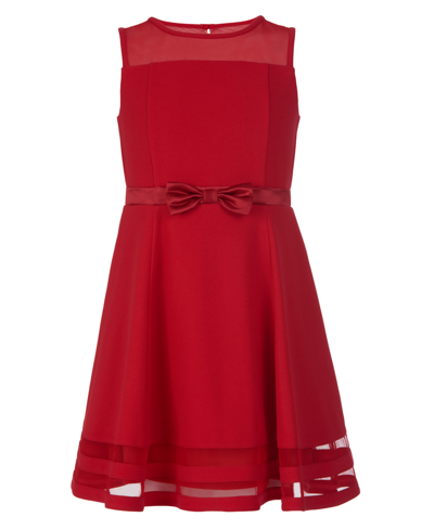 Shop Calvin Klein Big Girls Illusion Mesh Bow Front Dress In Red