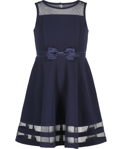 Calvin Klein Little Girls Illusion Mesh Bow Front Dress In Navy