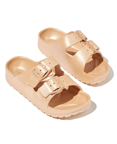 Shop Cotton On Big Girls Twin Strap Slide Sandals In Matte Rose Gold-tone