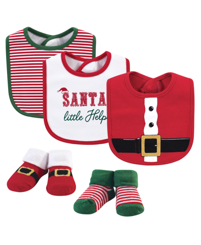 Shop Little Treasure 5-piece Bib And Sock Set In Santa Green