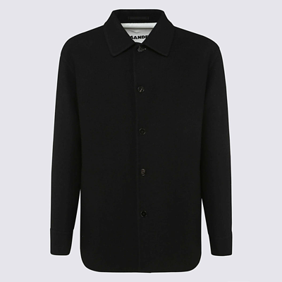 Shop Jil Sander Black Wool Shirt Jacket