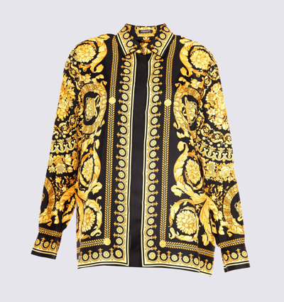 Shop Versace Gold-tone Silk Shirt
