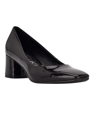 Shop Calvin Klein Women's Alanta Block Heel Dress Pumps In Black Patent