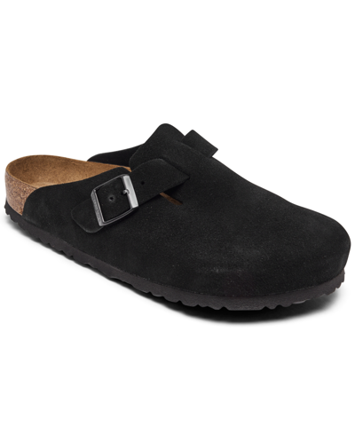 Shop Birkenstock Women's Boston Soft Footbed Suede Leather Clogs From Finish Line In Black