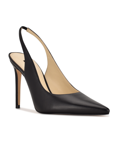 Shop Nine West Women's Feather Pointy Toe Slingback Dress Pumps In Black Leather