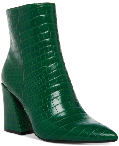 Shop Madden Girl Cody Flared-heel Dress Booties In Green Croco