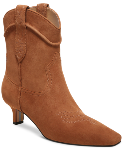 Shop Sam Edelman Women's Taryn Kitten-heel Western Booties Women's Shoes In Frontier Brown Suede