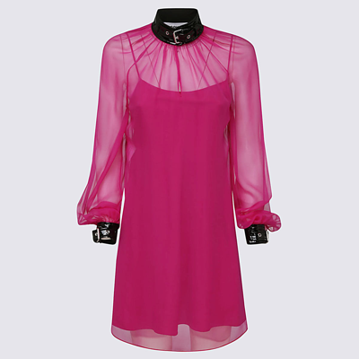 Shop Moschino Fuchsia Silk Chiffon Dress In Purple
