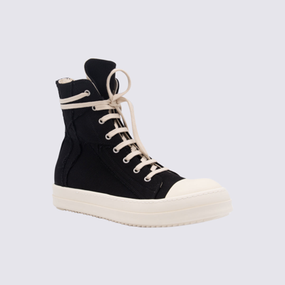 Shop Rick Owens Drkshdw Black Leather Sneakers In Black/milk