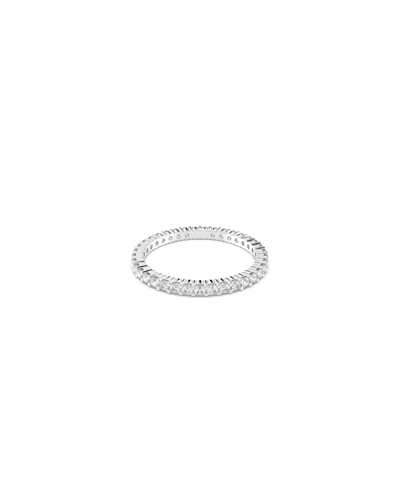 Shop Swarovski Vittore Xl Round Cut Rhodium Plated Ring In Silver-tone