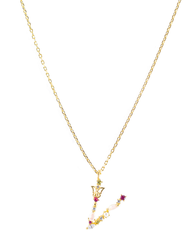 Shop Girls Crew Flutterfly Stone Initial Necklace In Gold-plated- V