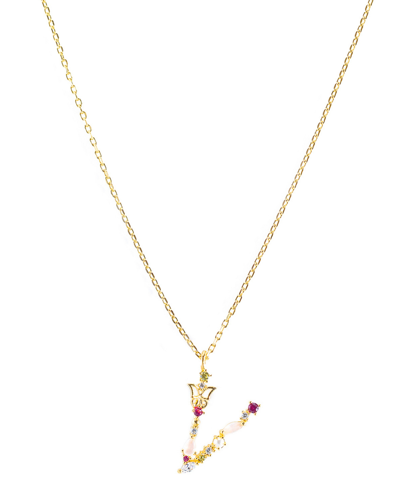 Girls Crew Flutterfly Stone Initial Necklace In Gold-plated- V