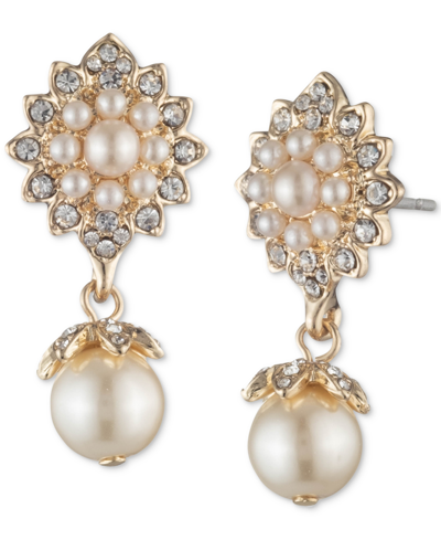 Marchesa Gold-tone Crystal & Imitation Pearl Drop Earrings In Gold