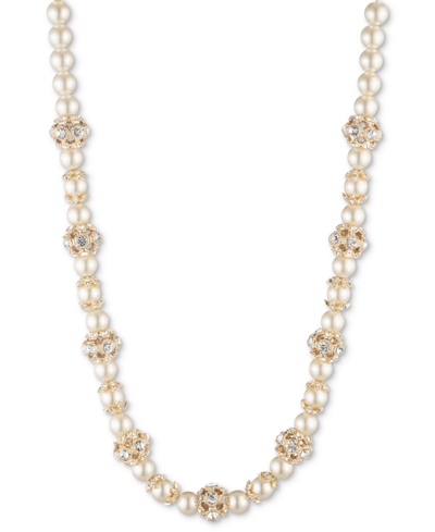 Shop Marchesa Gold-tone Imitation Pearl & Crystal Button Station Necklace, 16" + 3" Extender