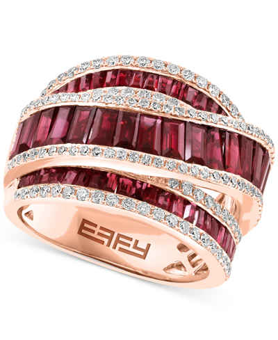 Shop Effy Collection Effy Ruby (3-3/4 Ct. T.w.) & Diamond (3/4 Ct. T.w.) Crossover Statement Ring In 14k Rose Gold