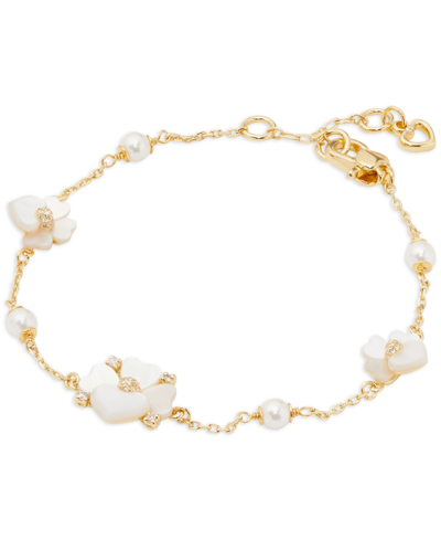Shop Kate Spade Gold-tone Cubic Zirconia, Imitation Pearl & Mother-of-pearl Flower Scatter Bracelet In White Multi/gold