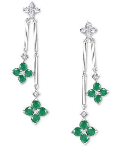 Macy's Sapphire (1-1/10 Ct. T.w.) & Diamond (1/5 Ct. T.w.) Flower Drop Earrings In Sterling Silver (also In In Emerald