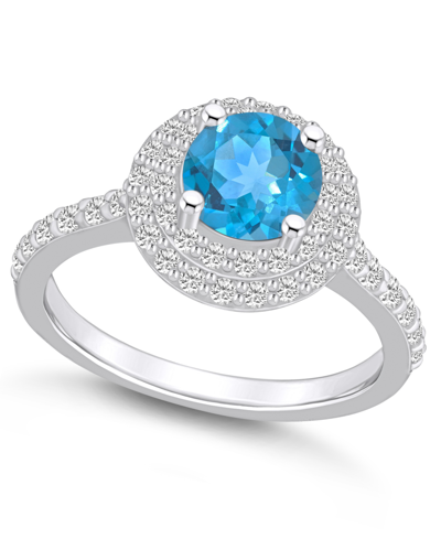 Shop Macy's Blue Topaz And Diamond Accent Halo Ring In 14k White Gold