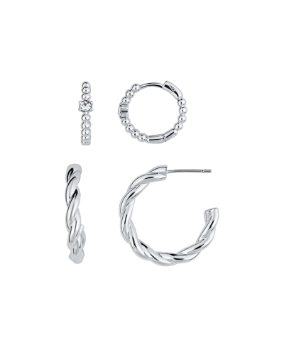 Shop And Now This Duo Crystal And High Polished Earring Hoop, Set Of 2 In Silver Plated