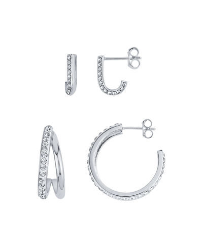 Shop And Now This Duo Crystal Hoop Earrings, Set Of 2 In Silver Plated