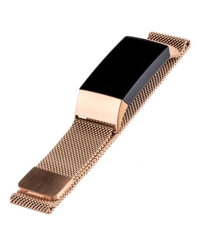 Shop Withit Gold-tone Stainless Steel Mesh Band Compatible With Fitbit Charge 3 And 4 In Rose Gold-tone