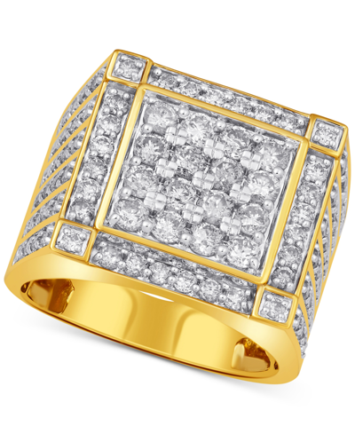 Shop Macy's Men's Diamond Cluster Ring (3 Ct. T.w.) Ring In 10k Gold