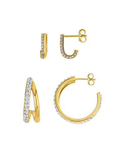 Shop And Now This Duo Crystal Hoop Earrings, Set Of 2 In Gold Plated