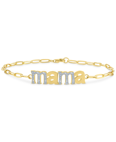 Shop Macy's Diamond "mama" Link Bracelet (1/10 Ct. T.w.) In 14k Gold-plated Sterling Silver