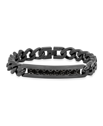 Steeltime Black Ion Plating Thick Cuban Link Chain And Simulated Black Diamonds Id Bracelet In Black