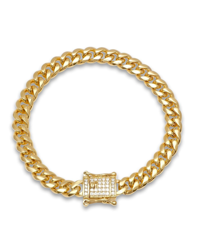 Shop Steeltime Miami Cuban Chain With Simulated Diamond Box Clasp Bracelet In Yellow
