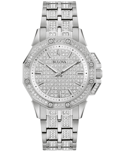 Shop Bulova Women's Crystal Octava Stainless Steel Bracelet Watch 34mm In Silver-tone