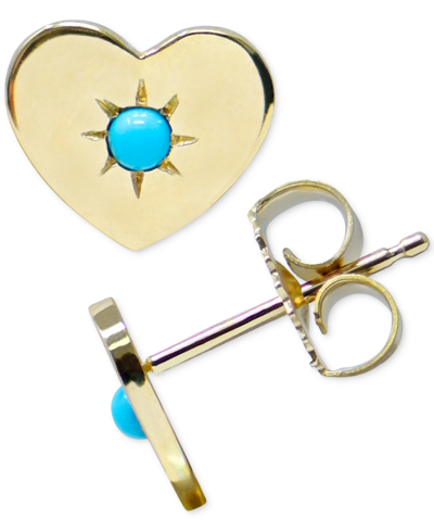 Shop Anzie Turquoise Heart Stud Earrings In 14k Gold In Blue