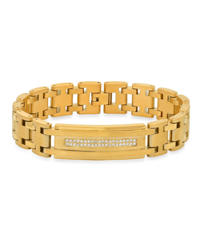 Shop Steeltime Simulated Diamonds Link Id Bracelet In Gold-tone