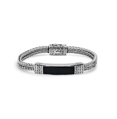 Shop Steeltime Simulated Black Onyx Id With Simulated Diamonds Bracelet In Metallic