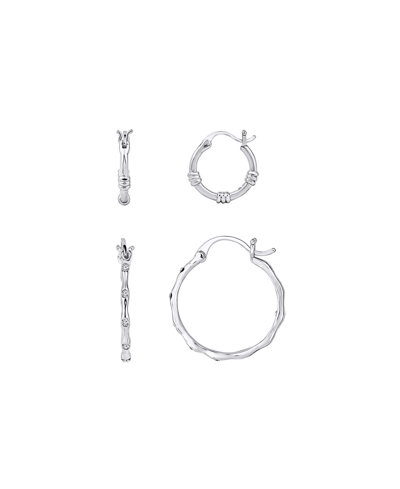 Shop And Now This Duo Crystal Hoop And Textured Hoop, Set Of 2 In Silver Plated