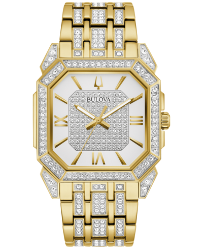 Bulova Crystal Octava Mens Crystal Accent Two Tone Stainless Steel Bracelet Watch 98a295 In Gold-tone