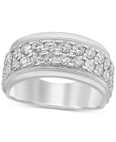 Shop Macy's Men's Diamond Double Row Ring (2 Ct. T.w.) In 10k White Gold