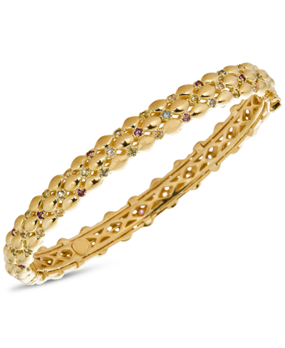 Shop Macy's Multi-gemstone Textured Bangle Bracelet (5-7/8 Ct. Tw) In 14k Gold-plated Sterling Silver In Gold Over Silver