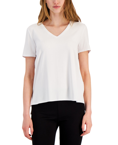 Shop Alfani Women's V-neck Knit Short-sleeve T-shirt, Created For Macy's In White