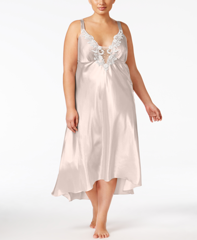 Shop Flora By Flora Nikrooz Plus Size Satin Stella Lingerie Nightgown In Almond