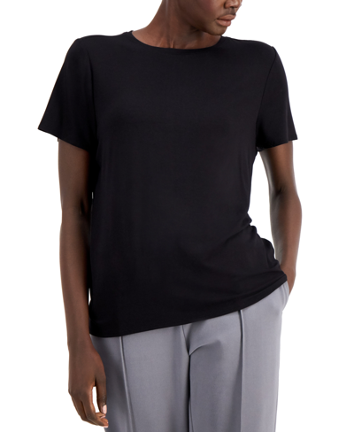 Shop Alfani Women's Crewneck T-shirt, Created For Macy's In Deep Black